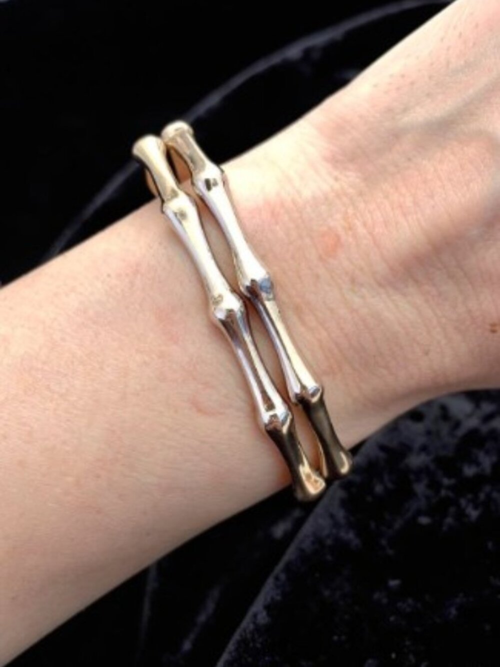 Unbranded Vntg Sterling Silver Bamboo Motif Bracelets Two Fits Small Wrist EUC